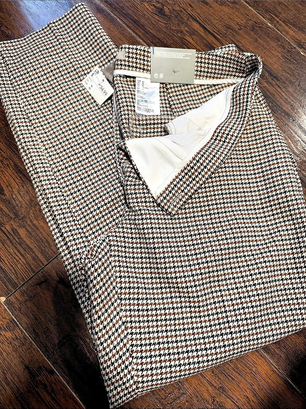 H&M Houndstooth Slacks Trousers Brown & White Size 10 NWT